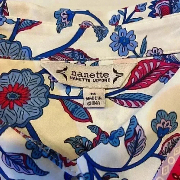 *Nanette Lepore Women LS Blouse LARGE Multicolor Floral Print Career Grandmacore - Picture 4 of 5